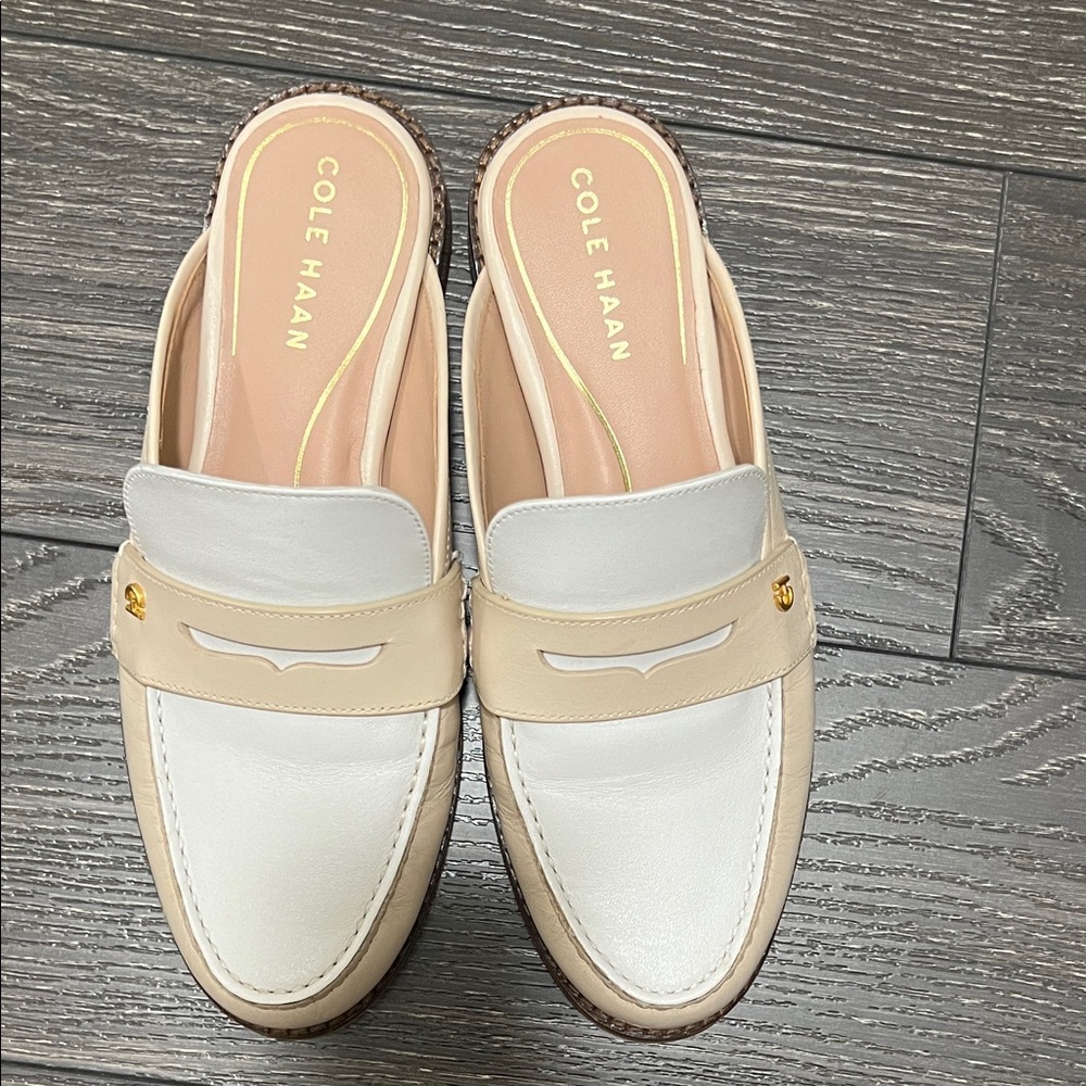 NWOT Cole Haan Women's Cream and White Mules